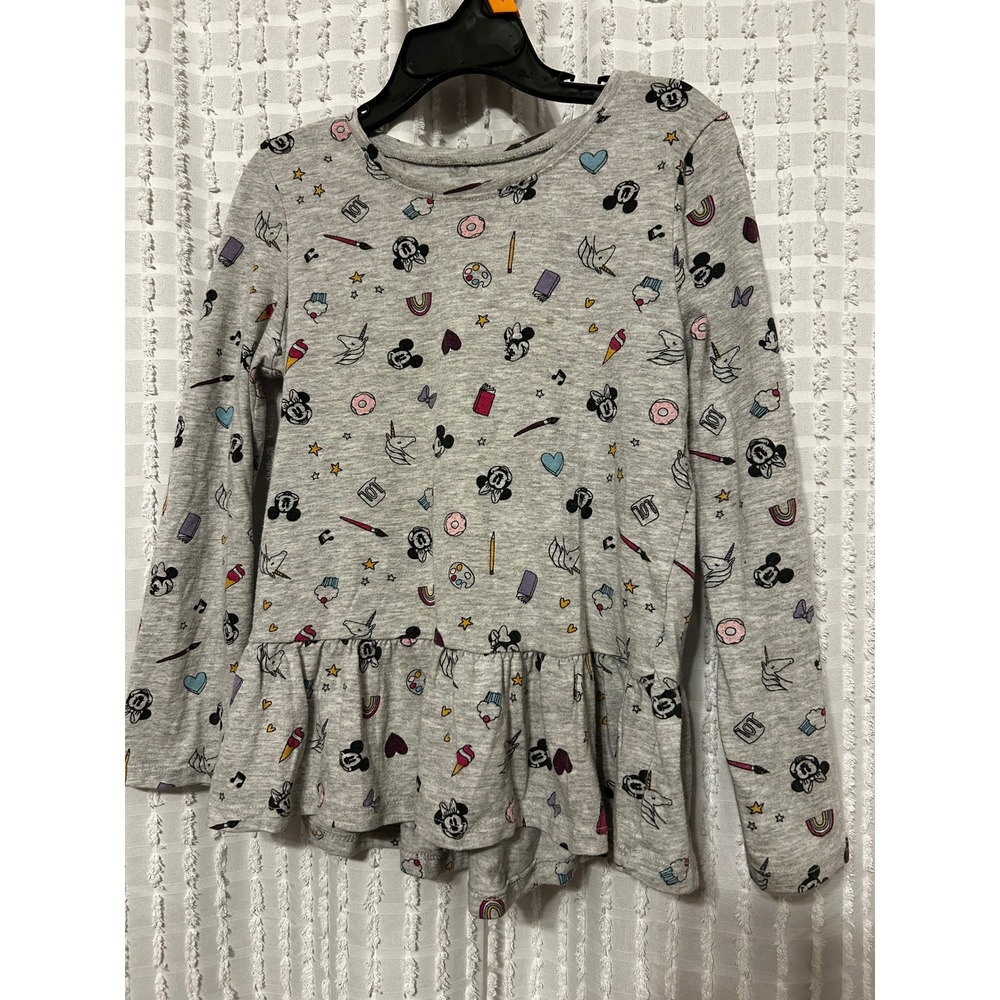 Disney Jumping Beans Girls Mickey Minnie Mouse Peplum Top Gray Size 6